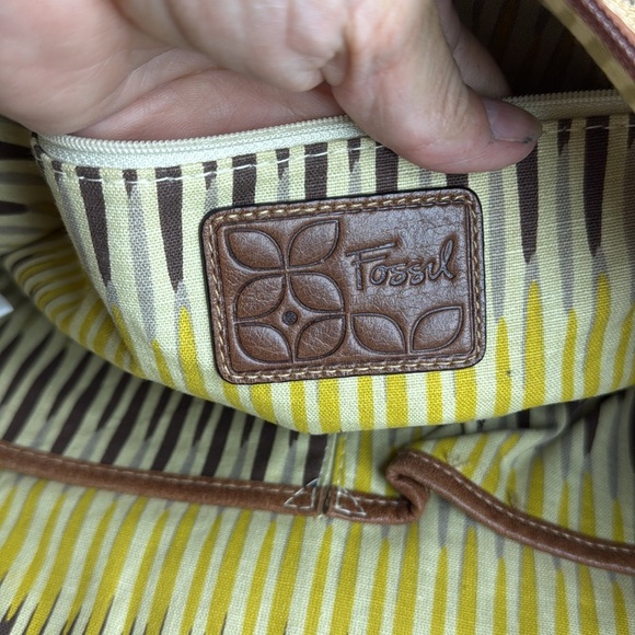 Vintage Fossil shoulder bag in caramel, fabric with leather details, florar - Picture 13 of 15